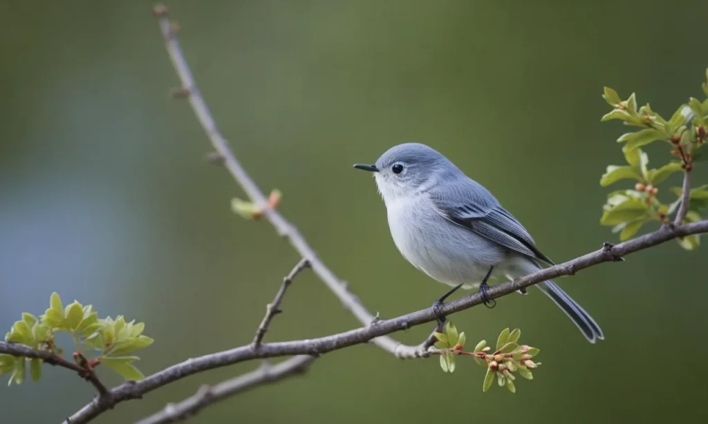 A photo capturing a majestic blue-gray gnatcatcher perched on a branch, its delicate feathers imbued with a sense of ethereal tranquility and spiritual connection to the natural world.