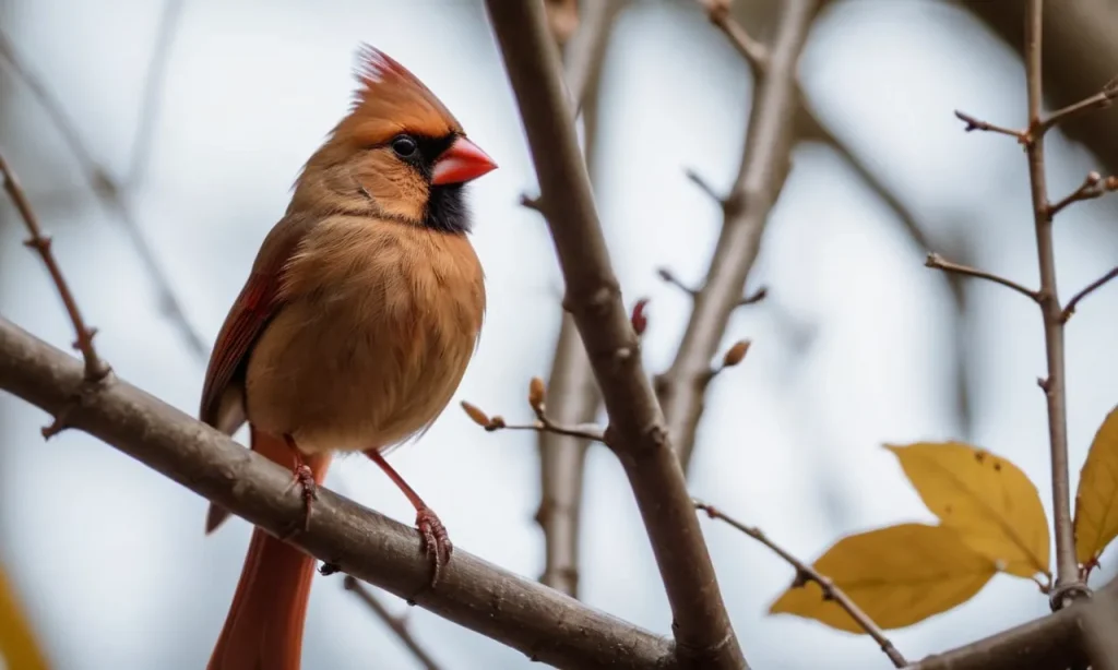 A captivating photo of a majestic brown cardinal perched on a branch, its vibrant feathers symbolizing spiritual transformation and guidance.